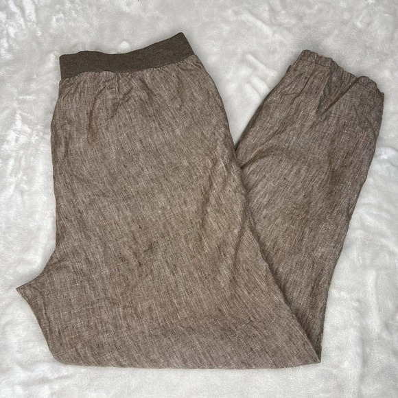 J. Jill Petite Women's Brown Linen Mid Rise Tapered Pull On Ankle Pants - Picture 5 of 11